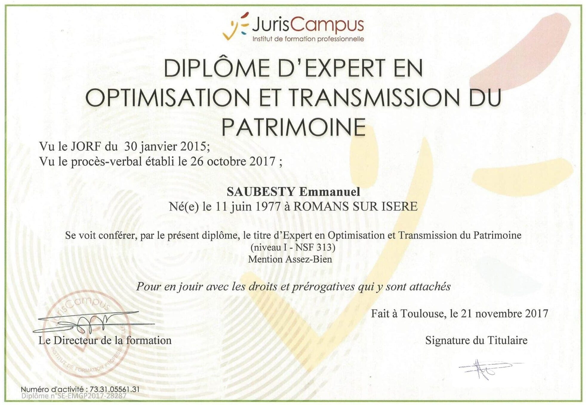 Diplome EMGP Bac+5 signé