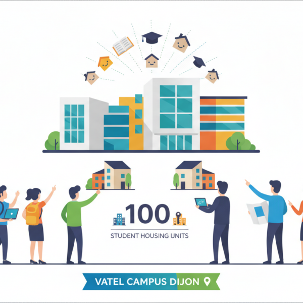 consultim partners annonce la commercialisation de 100 logements étudiants modernes sur le nouveau campus de vatel à dijon, offrant un cadre de vie idéal pour les étudiants.