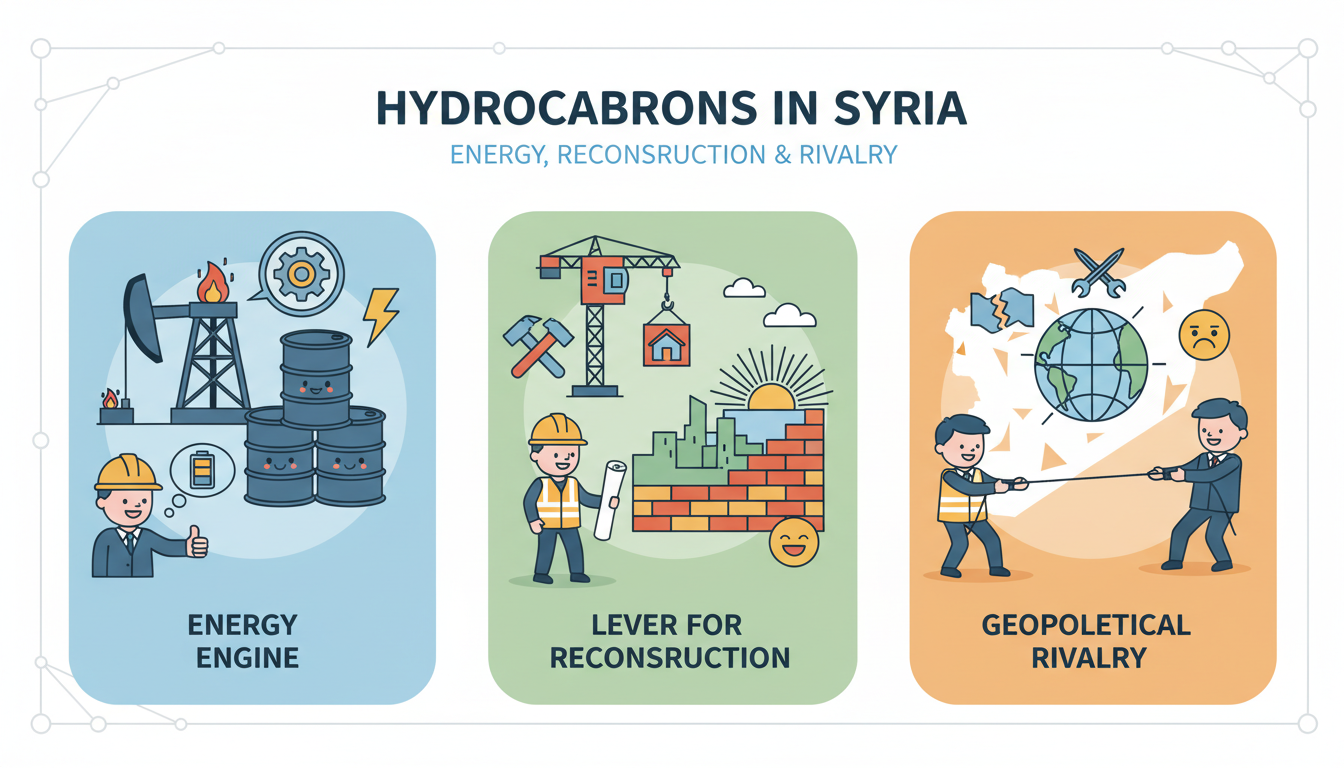 analyse des hydrocarbures en syrie comme source d'énergie essentielle, facteur clé de la reconstruction nationale et enjeu central des rivalités géopolitiques régionales.